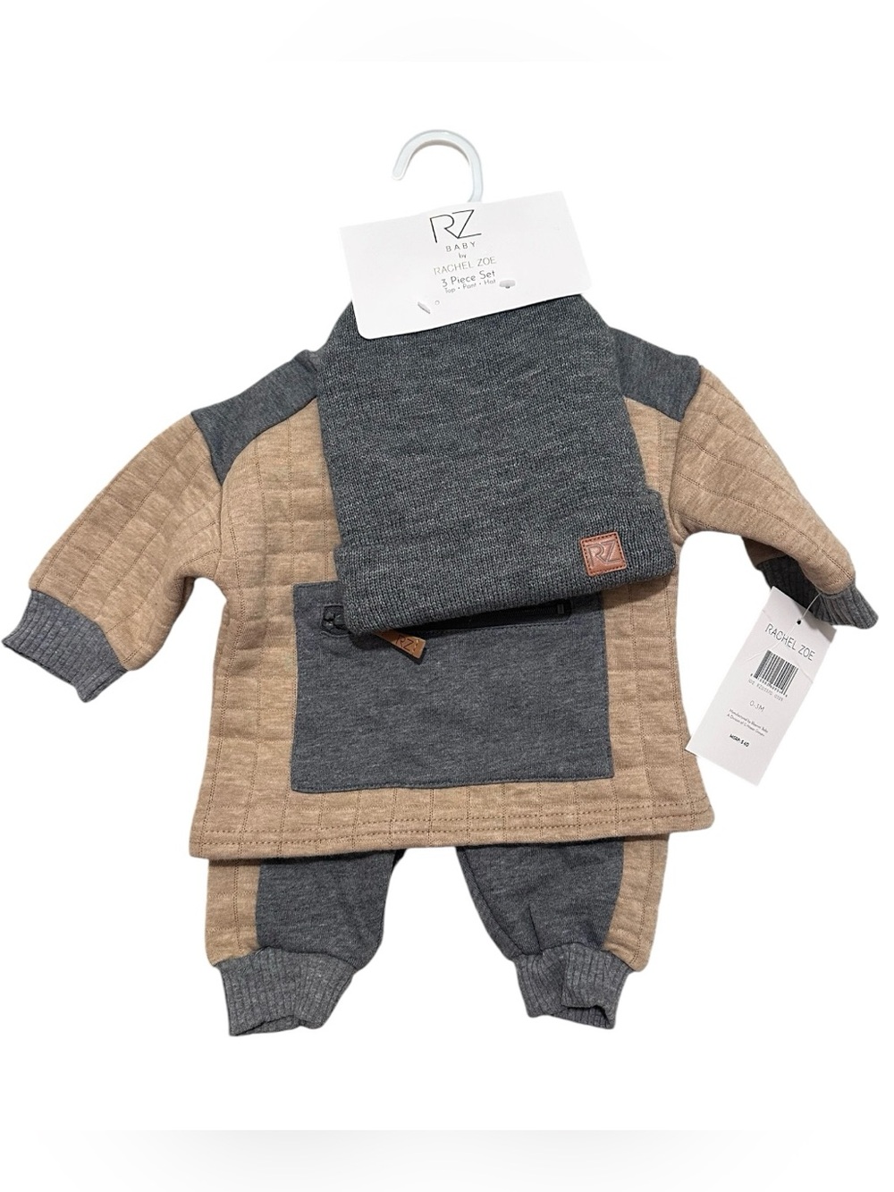 Rachel Zoe Baby Taupe and Charcoal Knit 3-Piece Set